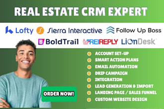 set up kvcore, lofty CRM, follow up boss, and and idx real estate website