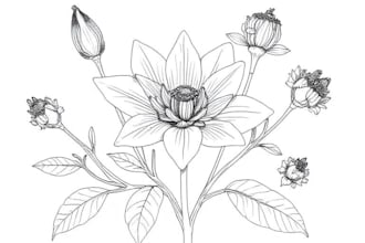 drawn a highly detailed line art botanical illustration