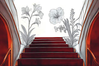 draw botanical illustrations of flowers, plants, line art