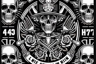 do custom t shirt vintage skeleton illustration logo design