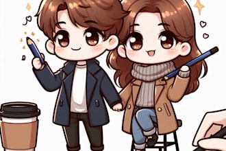 draw you as chibi anime cartoon couple