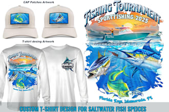 draw custom fish art or fish hunting design for tshirt