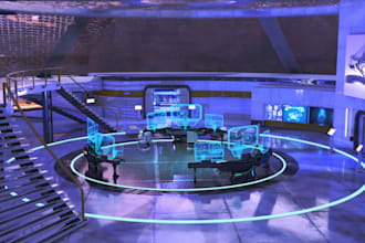 renew 3d futuristic office interior, commercial space,music industry,led lighten