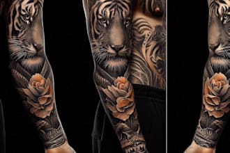 create unique custom tattoo design for you, sleeve tattoo