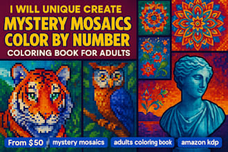 mystery mosaic color by number coloring book for adults, pixel art book design