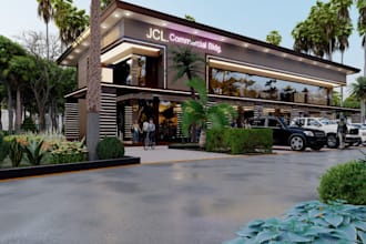 modern two story commercial building,master plan, bar,gym,coffee,restaurant,mall