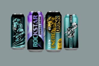 design label for can, energy drink, soda can, beer, beverages and 3d mockup
