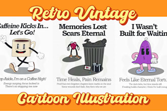 create retro cartoon character illustrations
