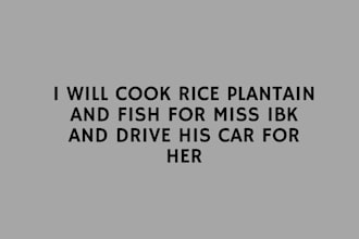 cook rice plantain and fish for miss ibk and drive his car for her