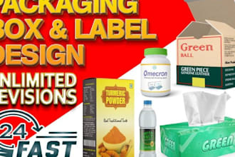 do custom packaging, product box, product label, amazon box design and 3d mockup
