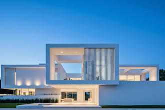 design house elevation, exterior 3d rendering and animation