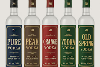 design premium wine, vodka, whiskey, rum, beer, gin, and tequila labels