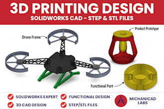 create 3d cad design and 3d printing design using solidworks