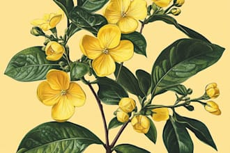 draw botanical illustrations of flowers, plants and fruits