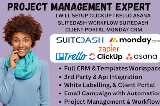 setup clickup trello asana suitedash workflow suitedash client portal monday crm