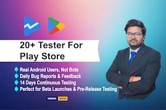 provide real 12 or 20 testers for google play closed testing 14 days