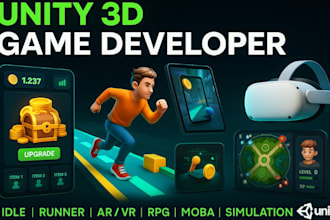 develop 3d unity game like idle, runner, ar, VR, simulation, moba and rpg