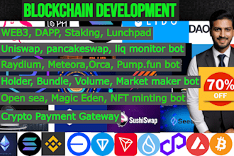 be blockchain developer for web3 projects, solana bot, defi, dapp volume dex nft