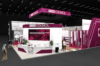 design a 3d exhibition stall, booth, stand, or kiosk
