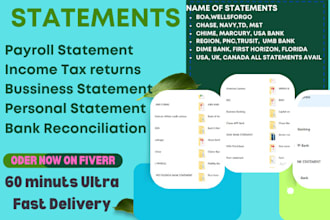 do financial statements, bank reconciliation, adp paystub and bookkeeping