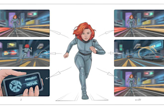 draw best comic storyboard, perfect colored for commercial movie animation video