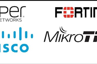 configure mikrotik, cisco, and fortigate network devices