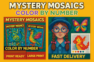 create mystery mosaic, colour by number, amazon kdp book design bold and easy