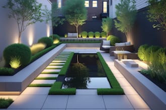 do 3d landscape design with backyard and frontyard design, pool, garden design
