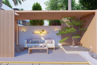3d exterior, landscape, 3d modeling, backyard, garden, patio, pool
