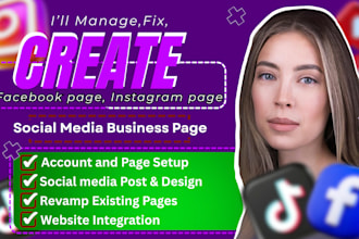 fix, create facebook page, instagram page, manage social media business page