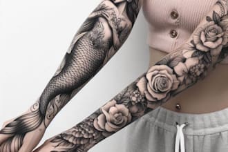 create realistic custom tattoo design, tattoo sleeve