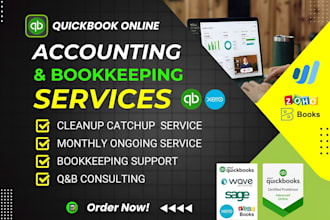 catch up and clean up, bookkeeping, reconcile your quickbooks, xero or wave