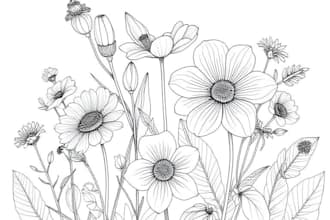 draw botanical line art illustration flower, plant, fruits