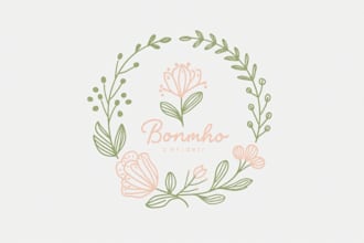 drawn feminine line art botanical boho logo creation