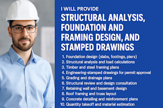structural analysis, foundation, framing design, stamped drawings, pe stamp