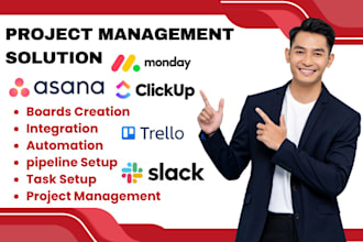 setup monday clickup asana workflow trello boards slack wrike project management