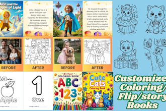 illustrate children storybook, coloring book, flip book