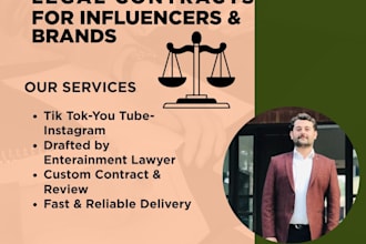 draft influencer sponsorship and brand deal contracts for youtube, tiktok