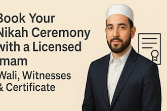 book your nikah ceremony with a licensed imam wali, witnesses certificate