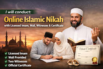 conduct online islamic nikah with licensed imam, wali, witnesses and certificate