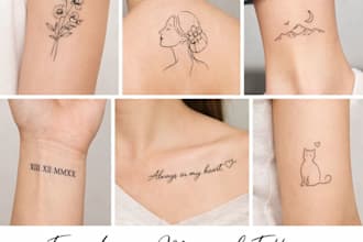 design custom minimalist fine line tattoo with stencil ready for ink