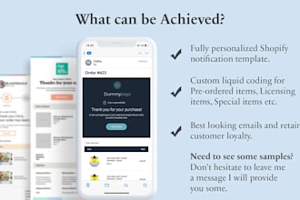 design custom shopify notification email template, klaviyo email flow set up