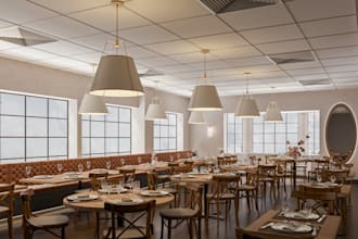 render 3d interior, interior design, cafe, restaurant
