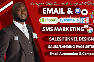setup systeme io, clickfunnels sales funnel, shopify klaviyo email sms marketing