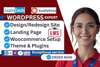 design wordpress learndash website amelia bookly lms woocommerce website