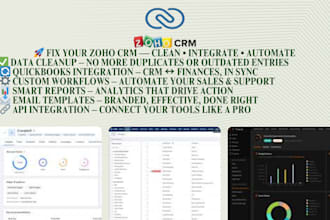 fix zoho crm data cleanup, quickbooks, workflow, api, email setup, consultant