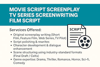 write your movie script screenplay tv series screenwriting film script