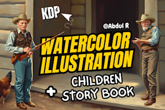 illustrate cute watercolor illustration and children story book illustration
