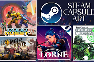 do steam capsule artwork, game banner game logo, steam art design