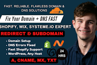 connect, fix and redirect domain to shopify, wix, wordpress, systeme io